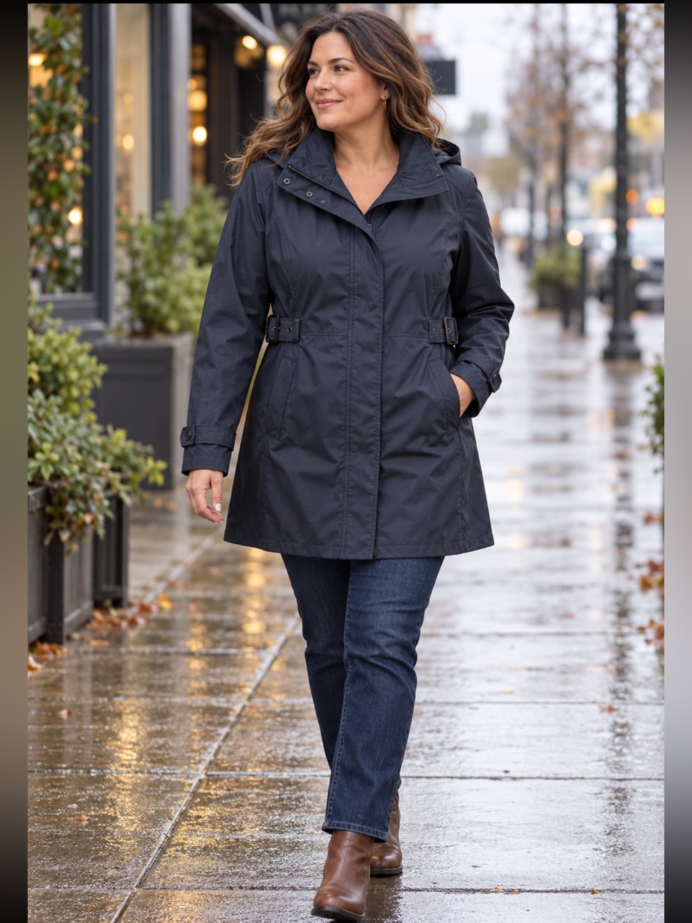 Kirkland Signature Black Hooded Trench Coat